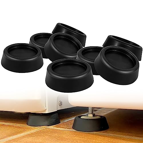 Anti Vibration Pads for Washing Machine, Dryer, Refrigerator, Table, Sofa, Bed & Other Furniture - Black Rubber Round Pads (Set of 8)