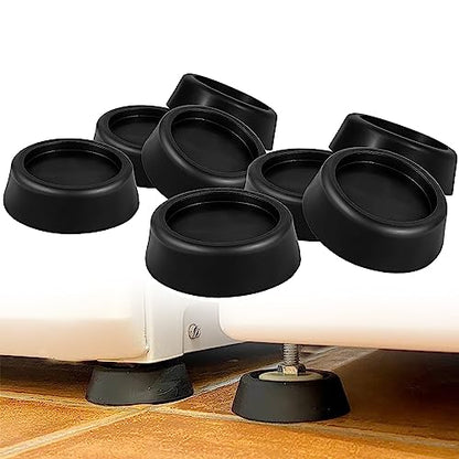 Anti Vibration Pads for Washing Machine, Dryer, Refrigerator, Table, Sofa, Bed & Other Furniture - Black Rubber Round Pads (Set of 8)