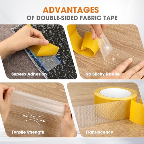 Double Sided Fabric Tape Heavy Duty Mounting Tape, Multifunctional High Stickness Strong Tape, Clear Gauze Fiberglass Tape for Clothes Pictures Posters Frames Carpet Art (1.96In x65FT(20M)) - size: 1.96In x65FT(20M)