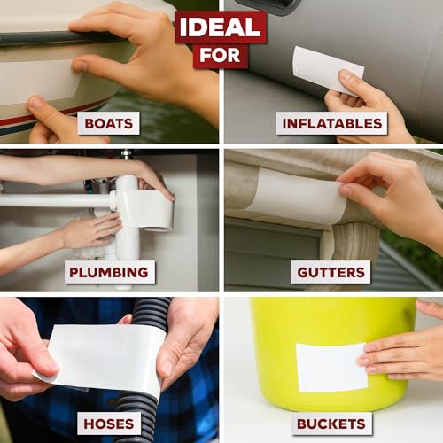 XFasten Waterproof Patch Seal Repair and Leak Shield Tape, White, 6-Inch x 5-Foot, Weatherproof Water Barrier Tape for Chimney, Roof, Boat, and HVAC Hose Repair - color: White