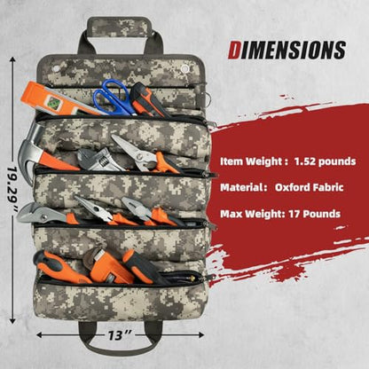 Tool Bag Roll Up, UUP Heavy Duty Rolled Empty Tool Storage Organizing, Portable Tool Roll Container with 2 Detachable Pockets, Folding Tool Holder, Father Day Dad Men Electrician Gift, Camouflage - color: Camouflage
