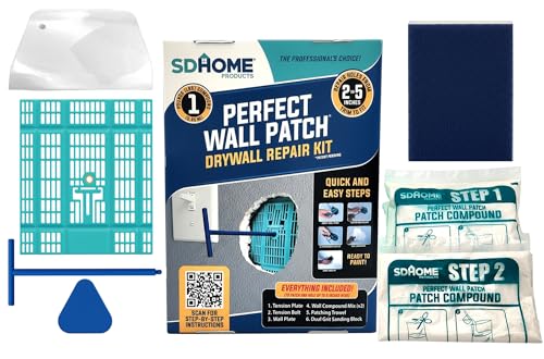 Drywall Repair Kit by SD Home, Fix Large Holes Fast, Wall Plate, 2 Patch Dry Compound Bags, Sanding Block & Trowel, Perfect Drywall Hole Patch Solution, Quick & Easy Filler, Wall Putty, Spackle Paste - style: Drywall Repair Kit