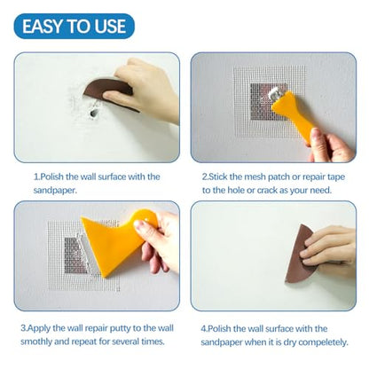 Wall patching Paste 8.5OZ, Drywall Repair Kit,Drywall Hole Patch Repair Kit to Fix Wall Surface Holes and Creak Damage with 4pcs 2" Aluminum Repair Patch,Scraper,Sanding Pad Fill Easy Solution