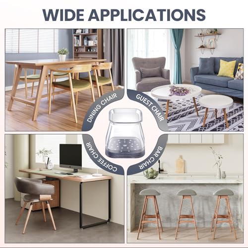 16 Pcs Chair Leg Floor Protectors Square for Hardwood Floors - Silicone Felt Furniture Pads - Chair Leg Caps - Clear Rubber Chair Sliders - L(Fit:1"-1.5") - size: Square-large