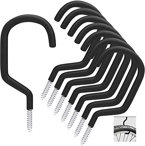 Sinoer 8 Pack Heavy Duty Bike Hooks,Screw in Storage Hook,for Garage Wall and Ceiling Organization and Storage, Perfectly Utility Tool Hanger (Black)