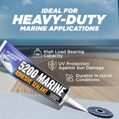 [Black] 5200 Marine Sealant - Fast Cure, High Bond Strength, UV Resistant Underwater 5200 Fast Cure, Marine Adhesive Sealant for Boats, Hulls, Decks, & RVs Marine Caulk Black 3oz