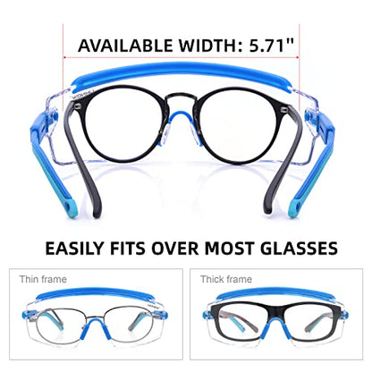 UKNOW Safety Goggles Over Glasses, Anti Fog Safety Glasses with Clear Wraparound Lens, ANSI Z87.1 Protective Eyewear - color: Electric Blue