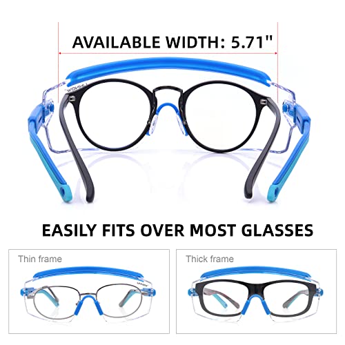 UKNOW Safety Goggles Over Glasses, Anti Fog Safety Glasses with Clear Wraparound Lens, ANSI Z87.1 Protective Eyewear - color: Electric Blue