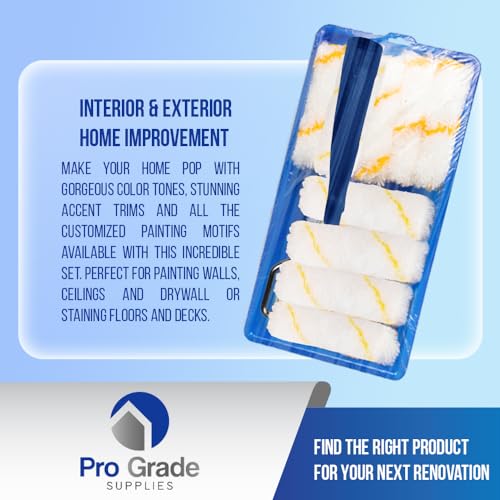 Pro Grade - Paint Roller Tool Kit - 10 Piece Painting Set - Mini Plastic Paint Tray Set, Mini Roller Frame,Microfiber Roller Covers - size: Mini Kit