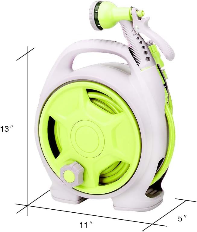 YEFA Retractable Garden Hose Reel - Convenient 50 FT Portable Hose with 6-Function Spray Nozzle for Versatile Watering, Cleaning, and More (Green) - color: Green