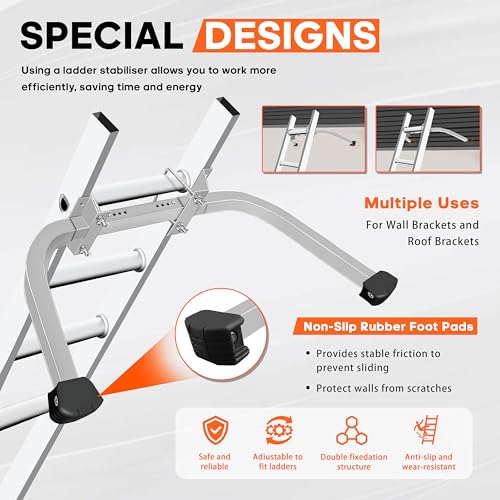 Aluminum Ladder Stabilizer Accessory for Roof Gutters with Wrench, Heavy Duty Extension Ladder Accessory, Wing Spread Wall Ladder Support/Wall Ladder Hook with Non-Slip Rubber Backing Pad - size: Aluminum Ladder Stabilizer