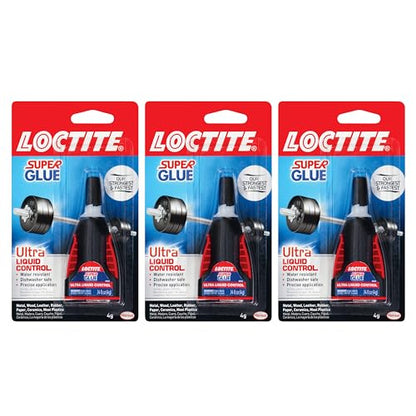 Loctite Super Glue Ultra Liquid Control, Clear, 0.14 fl oz Bottle, 3 Pack - Superglue for Plastic, Wood, Metal, Crafts & Repair, Cyanoacrylate Adhesive Instant Glue, Quick Dry - size: 3 Pack
