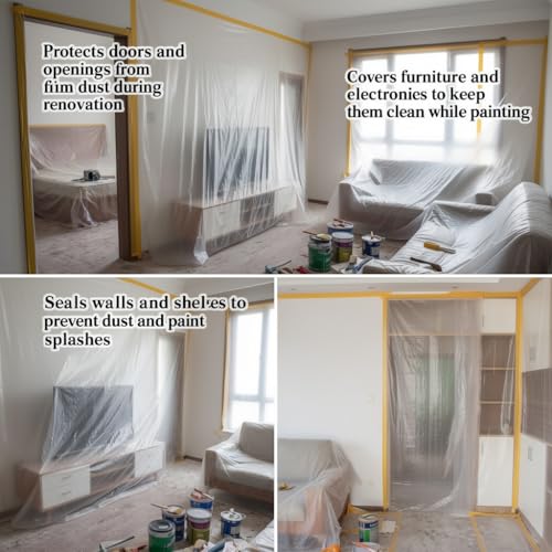 Masking Film & Drape, Paint Protection Film for Automotive Paint, Furniture Protective Film & Dust Film for Furniture Dustproof (472.44" L × 110.24" W(1200cmL × 280cmW)) - size: 472.44"L × 110.24"W(1200cmL × 280cmW)