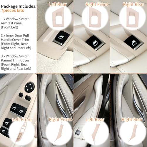 7pcs No-Remove Interior Door Pull Handle Sticky Cover for BMW 5 Series F10/F11 520,523,525,528,530,535 (2010-2016) Fits Driver & Passenger Side Window Switch Armrest Panel (Beige) - color: Beige