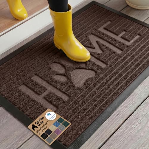 GORILLA GRIP 100% Waterproof All-Season WeatherMAX Doormat 35x23, US Designed Natural Rubber, Stain and Fade Resistant, Low Profile Indoor Outdoor Door Mats, Easy Clean Patio Mat, Espresso Home Paw - color: Espresso Home Paw, size: 35" X 23"