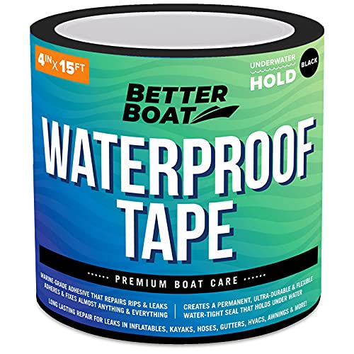 Better Boat Black Waterproof Tape for Leaks, Heavy Duty Marine Grade Sealant, 15 ft x 4 in, for Pools, Gutters, Underwater Repair, Patching and Sealing