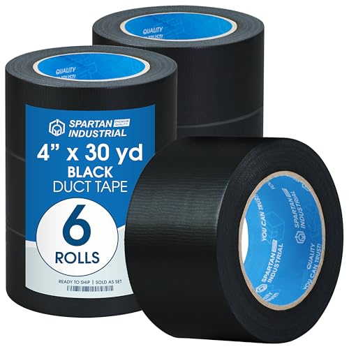 Spartan Industrial - 4" X 30 yd Water-Resistant Black Tape - 6 Wide Duct Tape Rolls for Indoor and Outdoor Use - No Residue, 9 Mil - color: Black, size: 4" X 30 yd