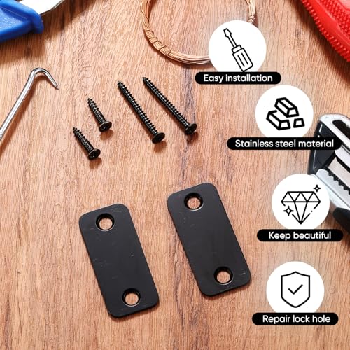 Blulu 2 Set Door Hole Cover Plate 1" x 2-1/4" Stainless Steel Door Strike Filler Plate Latch Filler, Increase Home Security on Entry (Black) - color: Black