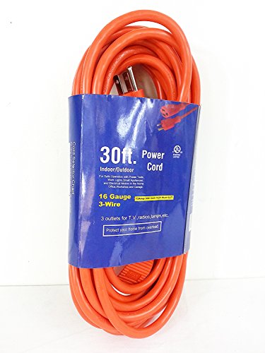 Multi-use General Purpose Grounded Extension Cord Orange Color (30ft) - size: 30 ft