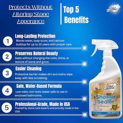 Black Diamond Stoneworks Shower Glass Cleaner Spray & Natural Stone Shower Sealer – 2 Pack Bathroom Bundle for Crystal-Clear Glass and Long-Lasting Stone Protection - style: 32 Fl Oz (2) Shower Sealer & Glass Cleaner