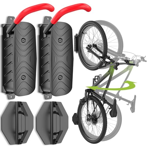 Housolution Swivel Bike Wall Mount [2 Pack], 150° Swivel Holds up to 66lbs Vertical Bike Rack Wall Hanger, Bike Hangers for Garage, Mountain Bike Wall Mounts, Bicyckle Storage Rack for Garage - color: Red, size: 2Pack