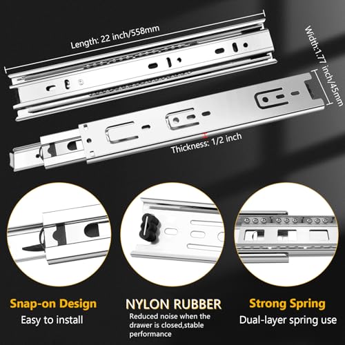 12 inch Ball Bearing Drawer Slides 6 Pairs (12pcs) - 100LB Capacity, Full Extension Side Mount Slides for Kitchen Cabinets, Wardrobes, Office Furniture (Silver 12inch) - color: Silver, size: 12 Inch