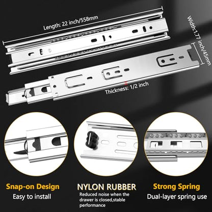 18 inch Ball Bearing Drawer Slides 6 Pairs (12pcs) - 100LB Capacity, Full Extension Side Mount Slides for Kitchen Cabinets, Wardrobes, Office Furniture (Silver 18inch) - color: Silver, size: 18 Inch
