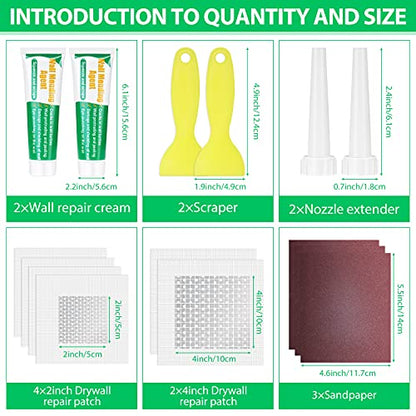 Drywall Repair Kit - Large Hole Patch, Wall Mending Agent with Scraper - Easy to Fill Holes for Home Wall, Plaster Dent Repair - 2 Pcs - color: 2 Pack Wall Spackle
