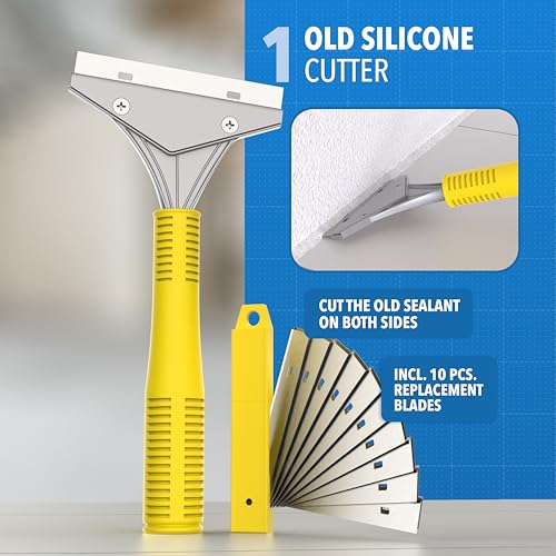 Caulking Tool [23-Piece Kit] Professional Stainless Steel Scraper, Silicone Remover & Finisher Tools [10 Blades + 5 Finishers] Heavy Duty Set for Bathroom & Kitchen - color: Set L