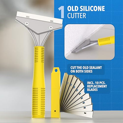 Caulking Tool [23-Piece Kit] Professional Stainless Steel Scraper, Silicone Remover & Finisher Tools [10 Blades + 5 Finishers] Heavy Duty Set for Bathroom & Kitchen - color: Set L