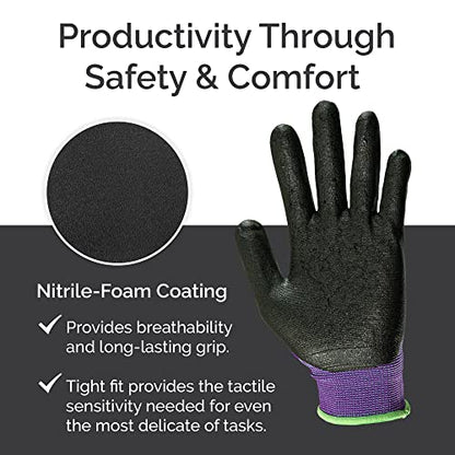 – NiTex P-200 Nylon Nitrile Gloves, Breathable Nitrile Foam Coated Utility Gloves for Insulated Grip, Purple, 3-Pair, Medium - color: Purple, size: 3 Pairs (Medium)