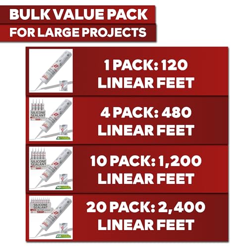 XFasten Clear Silicone Caulk Neutral Cure 10.1 oz (10-Pack) 100% Waterproof Silicone Sealant, Crack and Shrink Resistant, Low Odor, Strong Adhesion Caulking for Kitchen Bath Window Shower Outdoor Use - size: 10-Pack