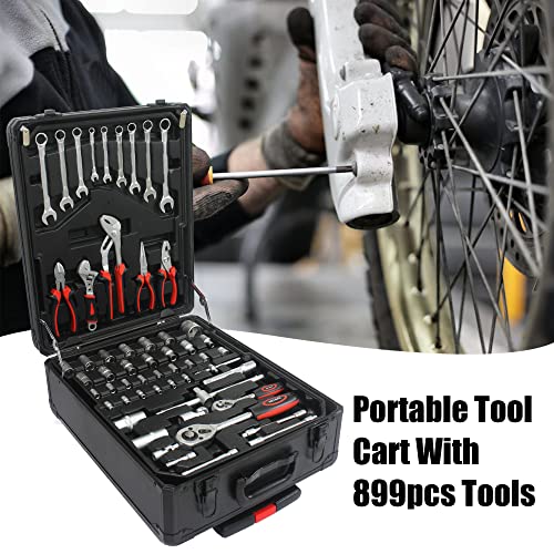 Home Tool Set Kit -899 PCS Home Auto Repair Tool Kit with Rolling Tool Box, Complete Hand Tool Set, Perfect for Homeowner, Diyer, Handyman - color: Black