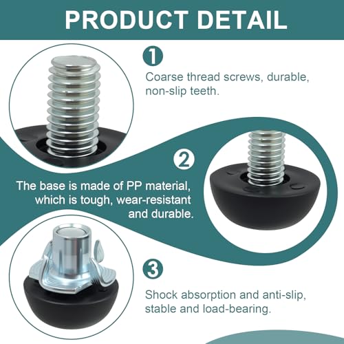 Furniture Leg Levelers - 20 Pack Adjustable Floor Glides for Wobbly Chairs, Tables & Cabinets | M8 Thread Leveling Feet with T-Nuts | Protects Floors, Easy Height Adjustment