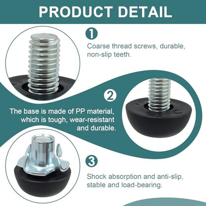 Furniture Leg Levelers - 20 Pack Adjustable Floor Glides for Wobbly Chairs, Tables & Cabinets | M8 Thread Leveling Feet with T-Nuts | Protects Floors, Easy Height Adjustment