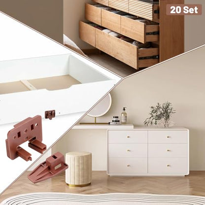 20 Sets Drawer Guide Kits, Drawer Slides Repair Kit with Screws Replacement Parts for Dressers, Hutches, Nightstand Drawers