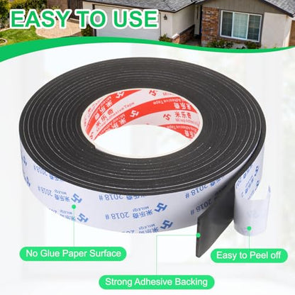 PATIKIL Sponge Rubber Foam Tape, 1 3/16" W x 1/8" t x 16.4ft l Self-Adhesive Foam Insulation Tape Weather Stripping for Window Door Soundproofing Weatherstrip AC Seal Strip, Black - size: 1 3/16" x 1/8" x 16.4ft
