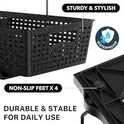 Simple Houseware 2 Tier Bathroom Organizer Tray Pull-Out Sliding Drawer, Under Sink Storage, Black - color: Black
