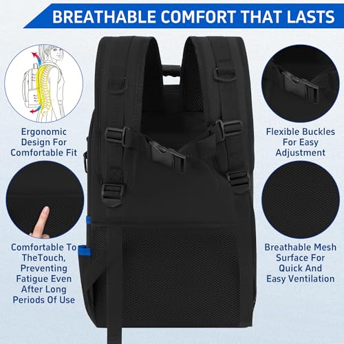 Backpack Tool Bag with Movable Base Plate, Heavy Duty Tool Storage with Removable Tool Organizer, Durable Water Resistant for Electricians & Home Repair-Version 4.0- Black&Blue - color: Black&Blue