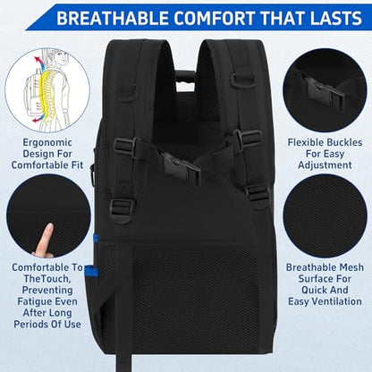 Backpack Tool Bag with Movable Base Plate, Heavy Duty Tool Storage with Removable Tool Organizer, Durable Water Resistant for Electricians & Home Repair-Version 4.0- Black&Blue - color: Black&Blue