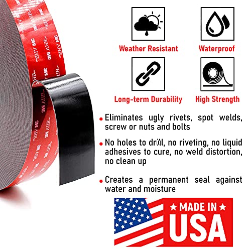CANOPUS Double Sided Tape, 5952 Heavy Duty Mounting Tape, Strong Bond & Weatherproof Seal Strip for Automotive Mounting, Picture and Photo Frame, Poster, Craft, 1 in x 15 ft, Black, Made in USA - size: 1in X 5yd