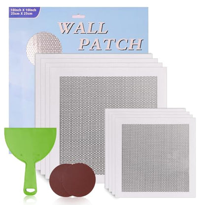Wall Repair Patch Kit Upgraded Size, 8 Pcs 10/8 Inch Self Adhesive Pieces Aluminum Drywall Repair Kit, with Its Own Large Squeegee and Scraping, GMingZTong - size: 8 Pack 8/10 Inch