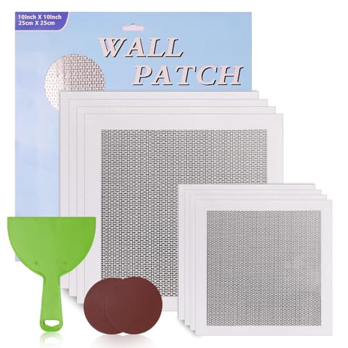 Wall Repair Patch Kit Upgraded Size, 8 Pcs 10/8 Inch Self Adhesive Pieces Aluminum Drywall Repair Kit, with Its Own Large Squeegee and Scraping, GMingZTong - size: 8 Pack 8/10 Inch