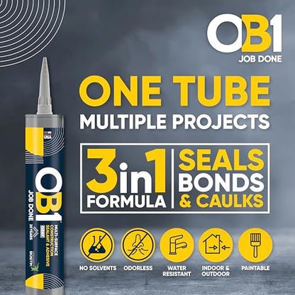 OB1 Universal Caulk Sealant & Adhesive Gray 10.1oz | Professional Grade Premium All-in-One Advanced Hybrid 3-in1 | Water Resistant Internal & External | Shrink Crack UV & Fade Resistant | 1 Cartridge - color: Gray, size: 10.1oz