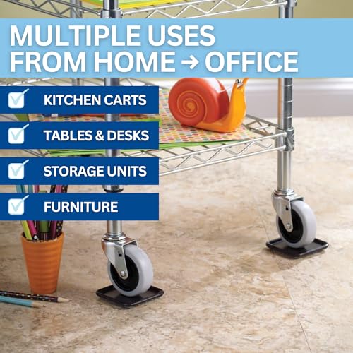 SoftTouch 2-1/2" Square Reusable Carpet Bottom Furniture Caster Cups for Office Chairs, Desks, and Carts, Furniture Wheel Caster Cups for Carpet and Hardwood Surfaces, 12-Pack, Brown/Gray - size: 2-1/2 Inch, 12 Pack, style: Square