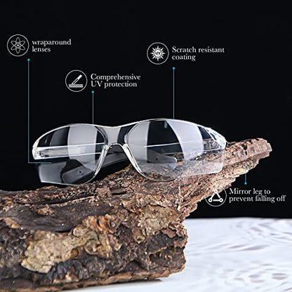 Queekay 12 Pack Safety Glasses Bulk Impact UV Scratch Glasses Protective Eyewear for Men Women Adolescents Eye Protection for Work Lab Construction Science (Clear) - color: Clear