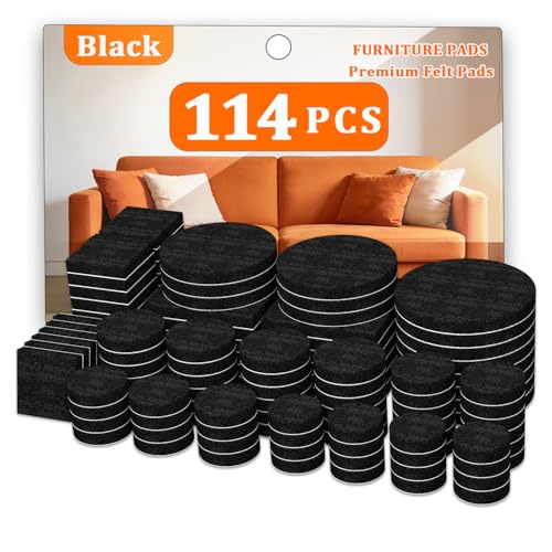 Felt Furniture Pads 114 PCS, 7 Sizes, Felt Pads for Chair Legs, Suitable for Round and Square Chair Legs, to Prevent Scratches, Reduce Noise and Protect The Floor (Black) - size: 114PCS-Black