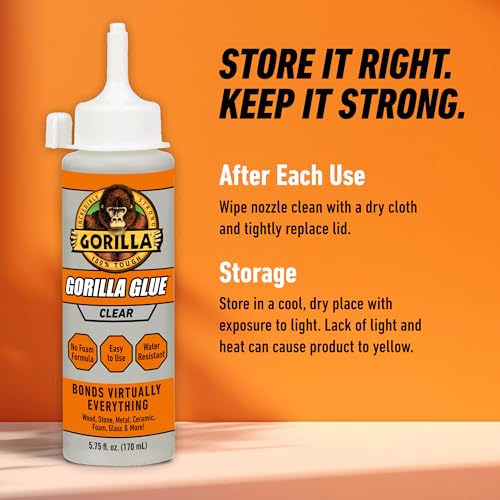 Gorilla Clear Glue, 5.75 Ounce Bottle (Pack of 1) - Crystal Clear, All Purpose, and Water Resistant - size: 1 - Pack, style: 5.75 Ounce