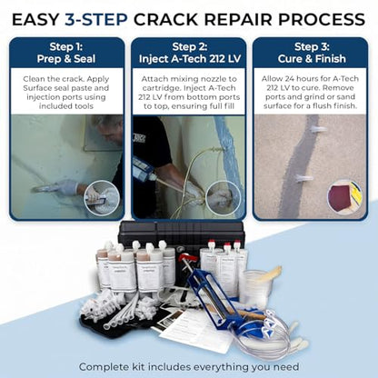 30ft Epoxy Foundation Wall Crack Repair Kit, A-Tech 212 LV Injection System, ASTM C-881 Structural Concrete Crack Repair, Basement Wall Leak Sealant & Foundation Concrete Filler, Tough Waterproof Seal