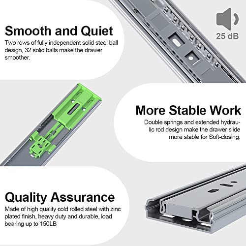 FivePears 1 Pairs 14 Inch Heavy Duty Soft Close Drawer Slides, 150 Lb Load Capacity Full Extension Ball Bearing Side Mount Drawer Runner, Rv Tool Box Kitchen Cabinet Drawer Self Closing Glide Rails - size: 14 Inch